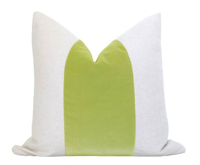 Mezzo Pillow Cover - Lime Chartreuse Velvet Center, White Linen Sides - 20x20 Inch - image 1