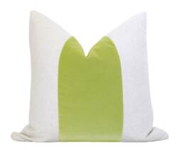 Mezzo Pillow Cover - Lime Chartreuse Velvet Center, White Linen Sides - 20x20 Inch - thumbnail 1