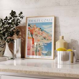 Amalfi Coast Travel Poster, Print, Positano Italy Italian Coastal Decor, Mediterranean Print - thumbnail 2