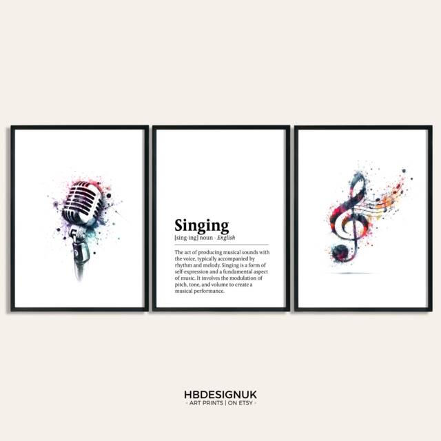 Singing Poster Set - Of 3 Prints - Watercolor Painting Present Picture Music Wall Art Gift For Singer Birthday - image 1