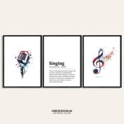 Singing Poster Set - Of 3 Prints - Watercolor Painting Present Picture Music Wall Art Gift For Singer Birthday - thumbnail 1