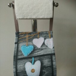 Grey Heart Fabric Toilet Roll Holder - Farmhouse Bathroom Decor - thumbnail 2