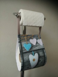 Grey Heart Fabric Toilet Roll Holder - Farmhouse Bathroom Decor - thumbnail 1