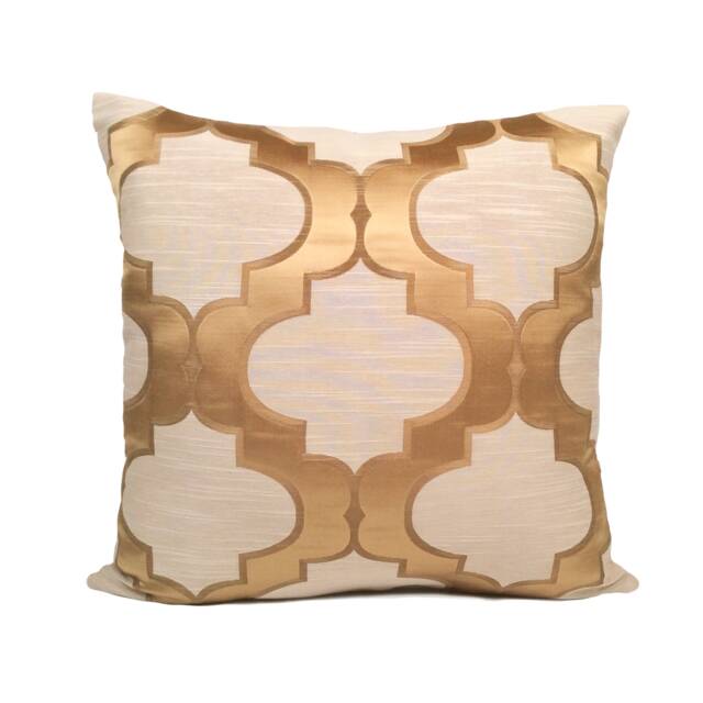 Gold Tan Beige Throw Pillow Cover, Decorative Cushion Covers, Satin Blend Moroccan Pattern Accent Pillowcase, Modern Farmhouse Home Decor - image 1