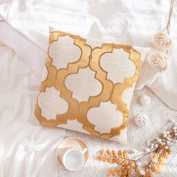 Gold Tan Beige Throw Pillow Cover, Decorative Cushion Covers, Satin Blend Moroccan Pattern Accent Pillowcase, Modern Farmhouse Home Decor - thumbnail 2