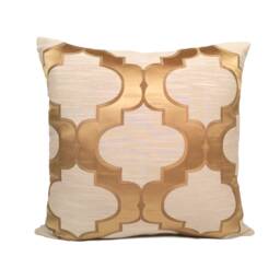 Gold Tan Beige Throw Pillow Cover, Decorative Cushion Covers, Satin Blend Moroccan Pattern Accent Pillowcase, Modern Farmhouse Home Decor - thumbnail 1