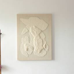 Stone V - Organic Sculptural Wall Hanging, Neutral Japandi Fiber Artwork, Stones Inspired Wool Tapestry On Jute Canvas, Modern Textile Art - thumbnail 4