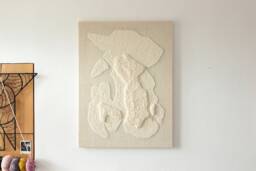 Stone V - Organic Sculptural Wall Hanging, Neutral Japandi Fiber Artwork, Stones Inspired Wool Tapestry On Jute Canvas, Modern Textile Art