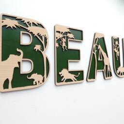 Safari Themed Wooden Letters - Wild Jungle Animal Theme Name Decoration Personalised Sign Children's Bedroom Playroom Wall Art - thumbnail 3