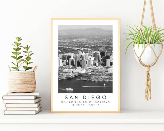 San Diego Skyline Art Print Black & White Cityscape Poster - image 1