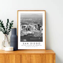 San Diego Skyline Art Print Black & White Cityscape Poster - thumbnail 2