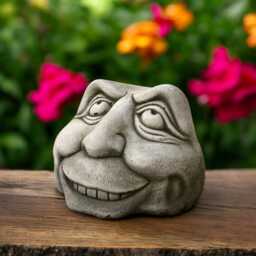 Concrete Smiling Face Statue Stone Whimsical Garden Sculpture Outdoor Yard Ornament Funny Rock Character Decoration Gift For Quirky Home - thumbnail 2