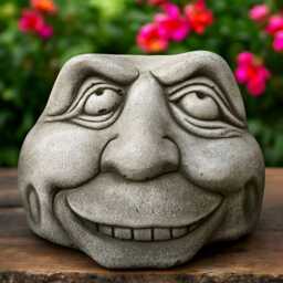 Concrete Smiling Face Statue Stone Whimsical Garden Sculpture Outdoor Yard Ornament Funny Rock Character Decoration Gift For Quirky Home - thumbnail 4