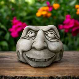 Concrete Smiling Face Statue Stone Whimsical Garden Sculpture Outdoor Yard Ornament Funny Rock Character Decoration Gift For Quirky Home - thumbnail 3
