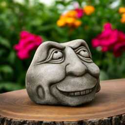 Concrete Smiling Face Statue Stone Whimsical Garden Sculpture Outdoor Yard Ornament Funny Rock Character Decoration Gift For Quirky Home - thumbnail 1