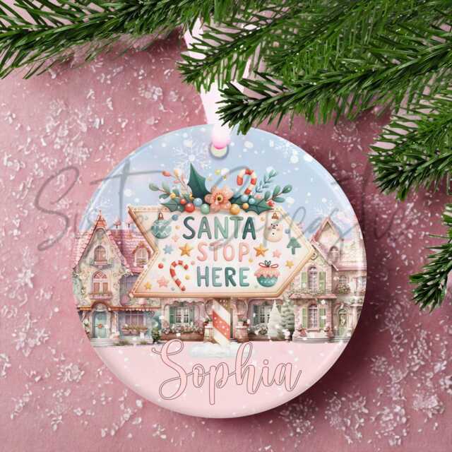 Personalised Granddaughter Christmas Decoration - Santa Stop Here Custom Bauble Gift For Girls Stocking Filler Eve Box