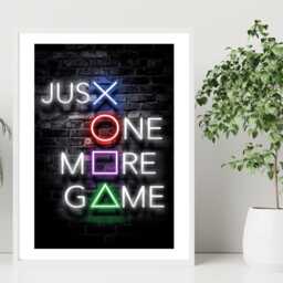 Just One More Game - Wall Print Art Neon Colourful Controller Gift Idea Printed Paint Poster A5 A4 A3 Framed Unframed - thumbnail 4