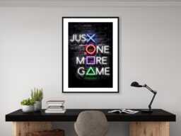 Just One More Game - Wall Print Art Neon Colourful Controller Gift Idea Printed Paint Poster A5 A4 A3 Framed Unframed - thumbnail 1