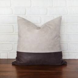 Two-Tone Faux Leather Lumbar Pillow Cover Rustic Home Decor - thumbnail 3