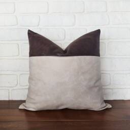 Two-Tone Faux Leather Lumbar Pillow Cover Rustic Home Decor - thumbnail 2