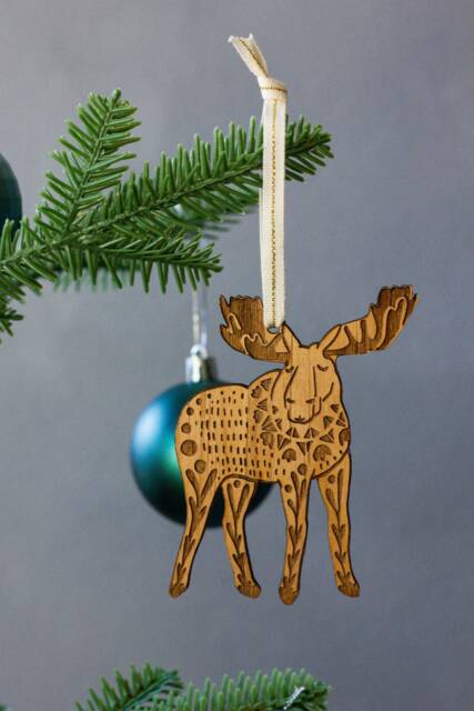Moose Folk Art Wood Ornament [Alaska Ornament, Gift, Stocking Stuffers, Nordic Christmas, Gifts For Him] - image 1