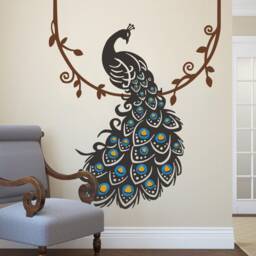 Peacock Wall Decal, Bedroom Art, Stickers, Living Room Hallway Home Decor - 188 - thumbnail 3