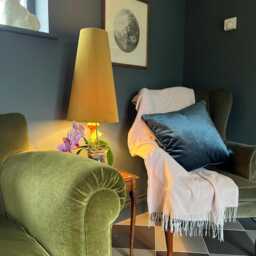 Mustard Velvet Cone Lampshade, Extra Tall Gold Accent Lighting - thumbnail 3