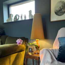 Mustard Velvet Cone Lampshade, Extra Tall Gold Accent Lighting - thumbnail 1