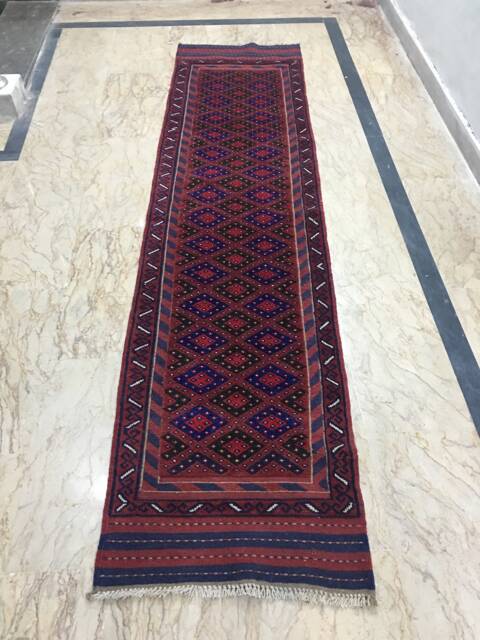 Afghan Mashwani Kilim Runner Rug, Tribal Bohemian Wool Carpet - 267 cm X 64 cm - image 1