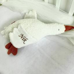 Personalized Goose Pillow, Faux Fur Stuffed Animal, Baby Shower Gift - thumbnail 1