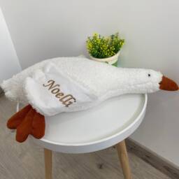 Personalized Goose Pillow, Faux Fur Stuffed Animal, Baby Shower Gift - thumbnail 3
