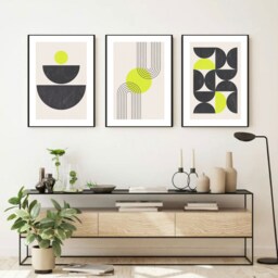 Boho Abstract Wall Prints, Set Of 3 Living Room Modern Art, Home Decor, Lime Green Contemporary - thumbnail 2