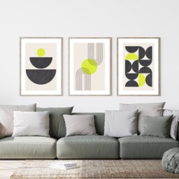 Boho Abstract Wall Prints, Set Of 3 Living Room Modern Art, Home Decor, Lime Green Contemporary - thumbnail 3