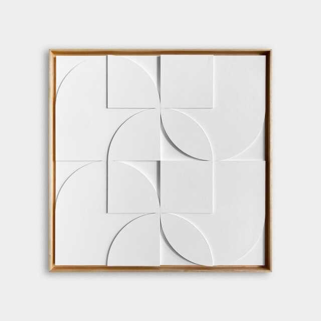Geometric Relief Wall Sculpture - Mid Century Modern Wood Art - 76x76cm - image 1