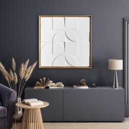 Geometric Relief Wall Sculpture - Mid Century Modern Wood Art - 76x76cm - thumbnail 2