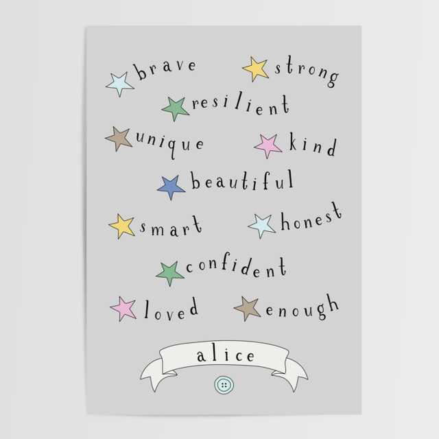 Personalised Affirmation Print, Girls Bedroom Decor, Rainbow Wall Art, Positive Prints, Nursery, Unframed, Childs A1/A2/A3/A4/A5 - image 1
