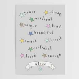 Personalised Affirmation Print, Girls Bedroom Decor, Rainbow Wall Art, Positive Prints, Nursery, Unframed, Childs A1/A2/A3/A4/A5 - thumbnail 1