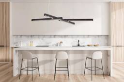 Wooden Linear Pendant Solo, Modern Loft Chandelier, Abstract Suspension Light, Dining Room Led Light
