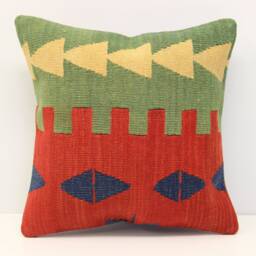 Vintage Kilim Pillow Cover, 16x16 Inch, Boho Home Decor - thumbnail 2