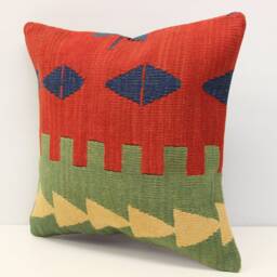 Vintage Kilim Pillow Cover, 16x16 Inch, Boho Home Decor - thumbnail 3