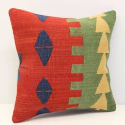 Vintage Kilim Pillow Cover, 16x16 Inch, Boho Home Decor - thumbnail 1