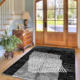 Authentic Black & White Moroccan Rug, Shag Custom Made Carpet, Large Area Berber Rug - thumbnail 2