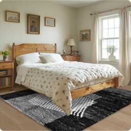 Authentic Black & White Moroccan Rug, Shag Custom Made Carpet, Large Area Berber Rug - thumbnail 3