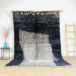 Authentic Black & White Moroccan Rug, Shag Custom Made Carpet, Large Area Berber Rug - thumbnail 1
