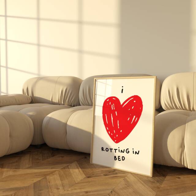 I Love Rotting in Bed Poster - Funny Minimalist Wall Art Available Pink, Red, & Black - image 1