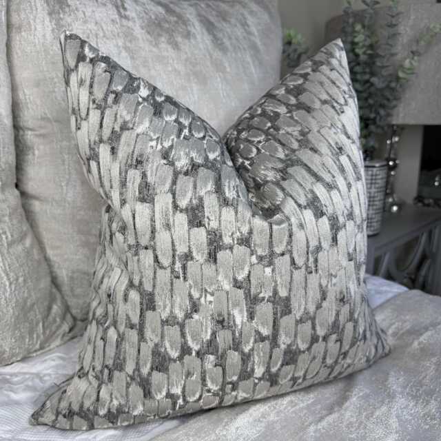Luxurious Cushion Cover, Grey Silver Abstract Design Pillow Scatter Cover For Sofa Bed, Designer Ashley Wilde Fabric, Meteor - image 1