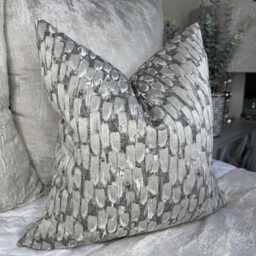 Luxurious Cushion Cover, Grey Silver Abstract Design Pillow Scatter Cover For Sofa Bed, Designer Ashley Wilde Fabric, Meteor - thumbnail 1