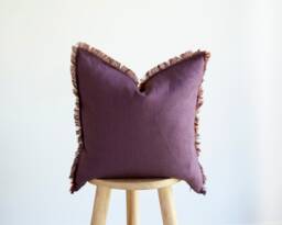 Plum Purple Fringe Pillow Cover, Linen Pillowcase, Purple Pillow Case, Plum Cushion Cover Custom Size - thumbnail 1