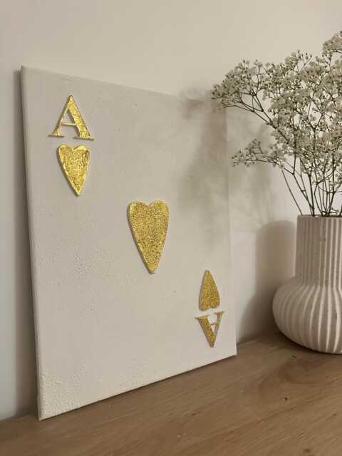 Ace Of Hearts - Gold Leaf Textured Wall Art 3D Canvas Nursery/ Bedroom/ Home D??cor. Made To Order - image 1