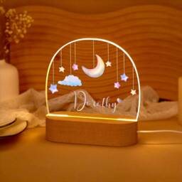 Custom Moon & Stars Night Light Personalized Baby Nursery Decor - thumbnail 2